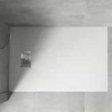 HD Marco+ White 70x100 SMC kompozit slim szögletes kőhatású zuhanytálca, krómozott ráccsal, 2,6 cm magas, szifonnal