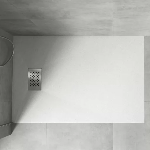 HD Marco+ White 70x100 SMC kompozit slim szögletes kőhatású zuhanytálca, krómozott ráccsal, 2,6 cm magas, szifonnal