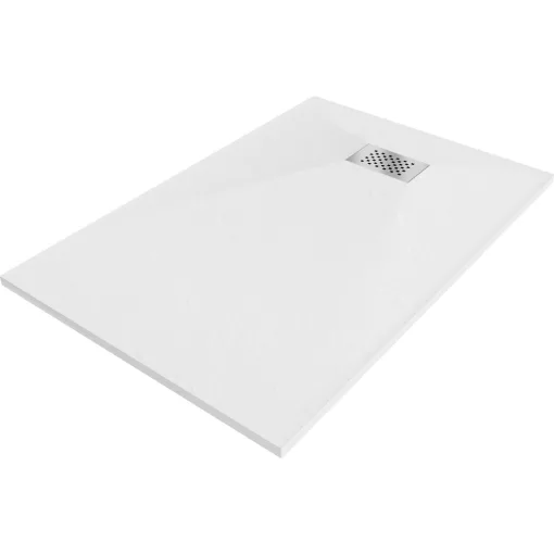 HD Marco+ White 70x100 SMC kompozit slim szögletes kőhatású zuhanytálca, krómozott ráccsal, 2,6 cm magas, szifon nélkül