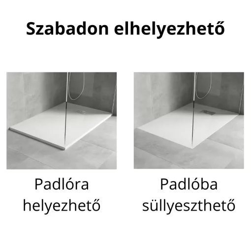 HD Marco+ White 70x100 SMC kompozit slim szögletes kőhatású zuhanytálca, krómozott ráccsal, 2,6 cm magas, szifon nélkül