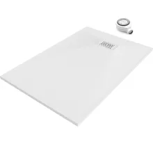 HD Marco+ White 90x70 SMC kompozit slim szögletes kőhatású zuhanytálca, fehér ráccsal, 2,6 cm magas, szifonnal