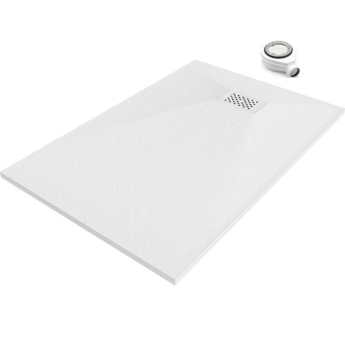 HD Marco+ White 90x80 SMC kompozit slim szögletes kőhatású zuhanytálca, fehér ráccsal, 2,6 cm magas, szifonnal
