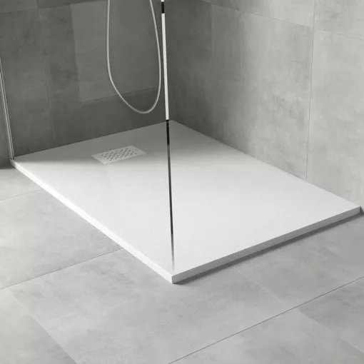 HD Marco+ White 90x70 SMC kompozit slim szögletes kőhatású zuhanytálca, fehér ráccsal, 2,6 cm magas, szifonnal