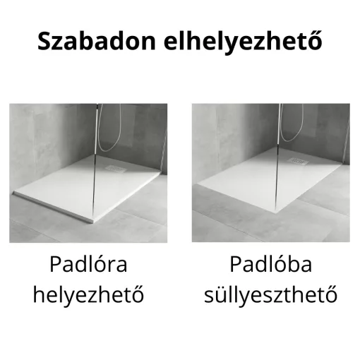 HD Marco+ White 70x90 SMC kompozit slim szögletes kőhatású zuhanytálca, fehér ráccsal, 2,6 cm magas, szifon nélkül