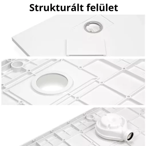 HD Marco+ White 70x90 SMC kompozit slim szögletes kőhatású zuhanytálca, fehér ráccsal, 2,6 cm magas, szifon nélkül