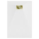 HD Marco+ White 90x100 SMC kompozit slim szögletes kőhatású zuhanytálca, arany színű ráccsal, 2,6 cm magas, szifonnal