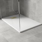 HD Marco+ White 90x100 SMC kompozit slim szögletes kőhatású zuhanytálca, arany színű ráccsal, 2,6 cm magas, szifonnal