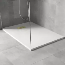 HD Marco+ White 70x80 SMC kompozit slim szögletes kőhatású zuhanytálca, arany színű ráccsal, 2,6 cm magas, szifonnal