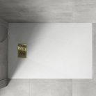 HD Marco+ White 90x100 SMC kompozit slim szögletes kőhatású zuhanytálca, arany színű ráccsal, 2,6 cm magas, szifonnal