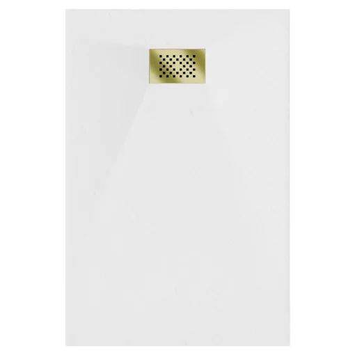 HD Marco+ White 90x70 SMC kompozit slim szögletes kőhatású zuhanytálca, arany színű ráccsal, 2,6 cm magas, szifon nélkül
