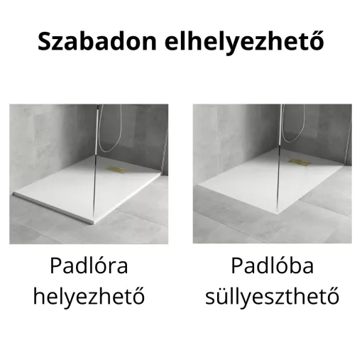 HD Marco+ White 90x70 SMC kompozit slim szögletes kőhatású zuhanytálca, arany színű ráccsal, 2,6 cm magas, szifon nélkül
