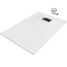 HD Marco+ White 100x70 SMC kompozit slim szögletes kőhatású zuhanytálca, fekete ráccsal, 2,6 cm magas, szifonnal