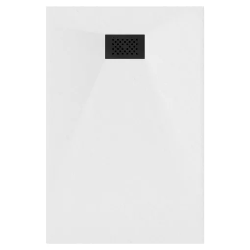 HD Marco+ White 100x70 SMC kompozit slim szögletes kőhatású zuhanytálca, fekete ráccsal, 2,6 cm magas, szifonnal