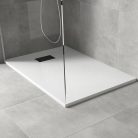 HD Marco+ White 80x90 SMC kompozit slim szögletes kőhatású zuhanytálca, fekete ráccsal, 2,6 cm magas, szifonnal
