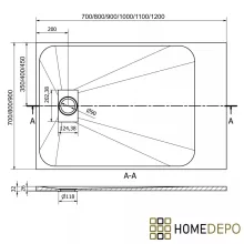 HD Marco+ White 100x70 SMC kompozit slim szögletes kőhatású zuhanytálca, fekete ráccsal, 2,6 cm magas, szifonnal