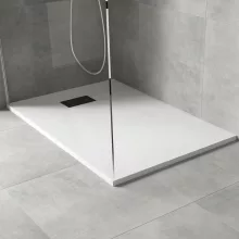 HD Marco+ White 80x70 SMC kompozit slim szögletes kőhatású zuhanytálca, fekete ráccsal, 2,6 cm magas, szifon nélkül