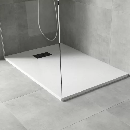 HD Marco+ White 80x70 SMC kompozit slim szögletes kőhatású zuhanytálca, fekete ráccsal, 2,6 cm magas, szifon nélkül