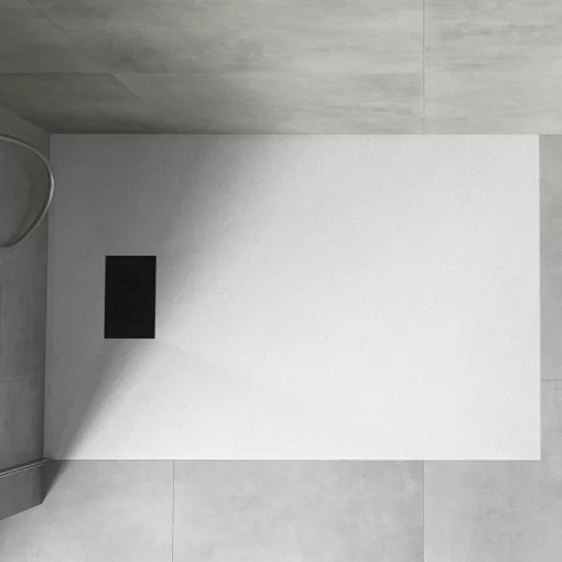HD Marco+ White 80x70 SMC kompozit slim szögletes kőhatású zuhanytálca, fekete ráccsal, 2,6 cm magas, szifon nélkül