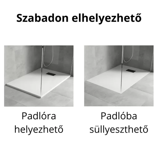 HD Marco+ White 80x70 SMC kompozit slim szögletes kőhatású zuhanytálca, fekete ráccsal, 2,6 cm magas, szifon nélkül