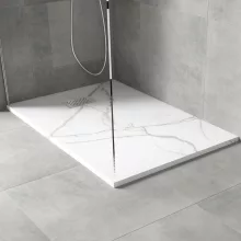 HD Marco+ White Marble 120x90 SMC kompozit slim szögletes kőhatású zuhanytálca, krómozott ráccsal, 2,6 cm magas, szifonnal