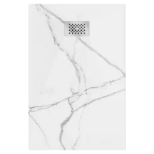 HD Marco+ White Marble 120x90 SMC kompozit slim szögletes kőhatású zuhanytálca, krómozott ráccsal, 2,6 cm magas, szifon nélkül