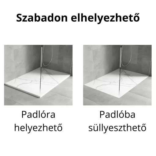 HD Marco+ White Marble 120x90 SMC kompozit slim szögletes kőhatású zuhanytálca, krómozott ráccsal, 2,6 cm magas, szifon nélkül