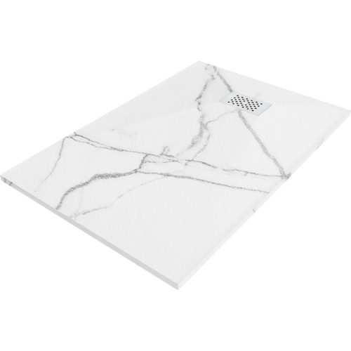 HD Marco+ White Marble 100x80/120x90 SMC kompozit slim szögletes kőhatású zuhanytálca, fehér ráccsal, 2,6 cm magas, szifon nélkül