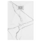 HD Marco+ White Marble 100x80/120x90 SMC kompozit slim szögletes kőhatású zuhanytálca, fehér ráccsal, 2,6 cm magas, szifon nélkül