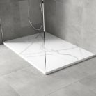 HD Marco+ White Marble 100x80/120x90 SMC kompozit slim szögletes kőhatású zuhanytálca, fehér ráccsal, 2,6 cm magas, szifon nélkül