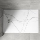 HD Marco+ White Marble 100x80/120x90 SMC kompozit slim szögletes kőhatású zuhanytálca, fehér ráccsal, 2,6 cm magas, szifon nélkül