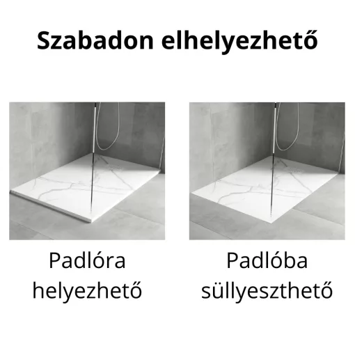 HD Marco+ White Marble 120x90 SMC kompozit slim szögletes kőhatású zuhanytálca, fehér ráccsal, 2,6 cm magas, szifon nélkül