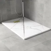 HD Marco+ White Marble 100x80/120x90 SMC kompozit slim szögletes kőhatású zuhanytálca, arany színű ráccsal, 2,6 cm magas, szifon nélkül