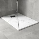 HD Marco+ White Marble 100x80 SMC kompozit slim szögletes kőhatású zuhanytálca, fekete ráccsal, 2,6 cm magas, szifonnal