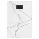 HD Marco+ White Marble 120x90 SMC kompozit slim szögletes kőhatású zuhanytálca, fekete ráccsal, 2,6 cm magas, szifon nélkül