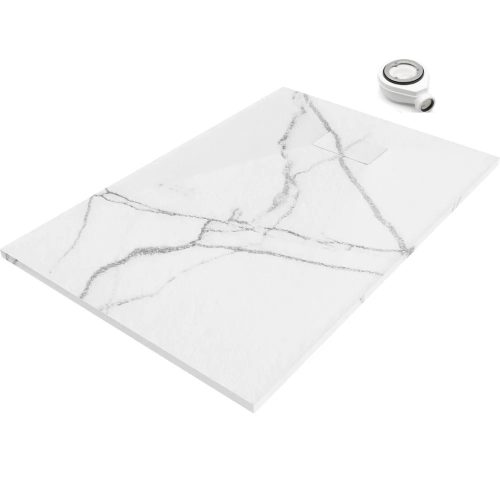 HD Marco White Marble 120x90 SMC kompozit slim szögletes kőhatású zuhanytálca, 2,6 cm magas, szifonnal