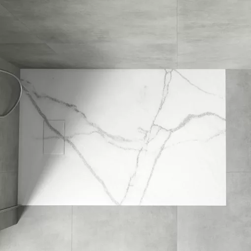 HD Marco White Marble 120x90 SMC kompozit slim szögletes kőhatású zuhanytálca, 2,6 cm magas, szifon nélkül