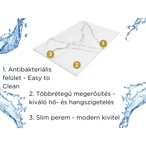 HD Marco White Marble 120x90 SMC kompozit slim szögletes kőhatású zuhanytálca, 2,6 cm magas, szifon nélkül