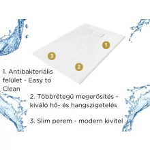 HD Marco White aszimmetrikus SMC kompozit slim szögletes kőhatású zuhanytálca, 2,6 cm magas, szifon nélkül, 70x80 cm