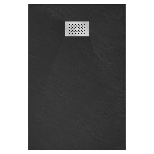 HD Marco+ Black 100x80 SMC kompozit magasított szögletes kőhatású zuhanytálca, krómozott ráccsal, 15 cm magas, szifonnal