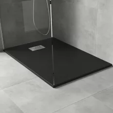 HD Marco+ Black 100x80 SMC kompozit magasított szögletes kőhatású zuhanytálca, krómozott ráccsal, 15 cm magas, szifonnal