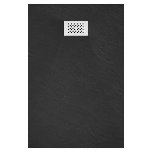 HD Marco+ Black 100x80 SMC kompozit magasított szögletes kőhatású zuhanytálca, fehér ráccsal, 15 cm magas, szifonnal