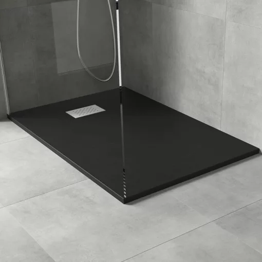 HD Marco+ Black 120x90 SMC kompozit magasított szögletes kőhatású zuhanytálca, fehér ráccsal, 15 cm magas, szifon nélkül