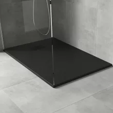 HD Marco+ Black 100x80 SMC kompozit magasított szögletes kőhatású zuhanytálca, fekete ráccsal, 15 cm magas, szifonnal