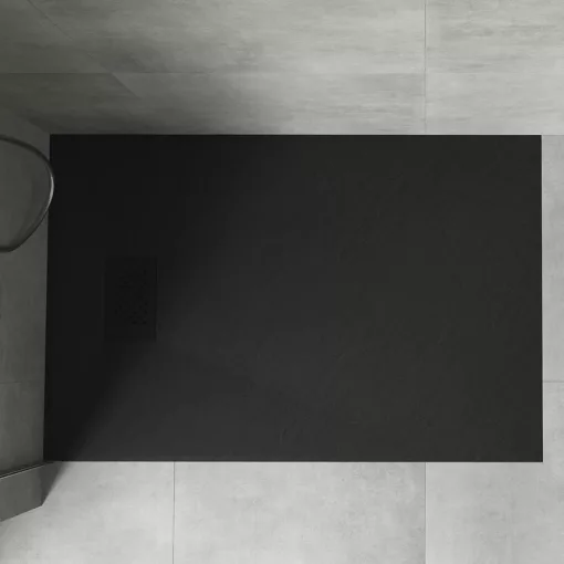 HD Marco+ Black 100x80 SMC kompozit magasított szögletes kőhatású zuhanytálca, fekete ráccsal, 15 cm magas, szifonnal