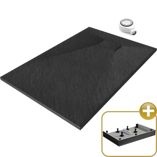HD Marco Black 100x80 SMC kompozit magasított szögletes kőhatású zuhanytálca, 15 cm magas, szifonnal