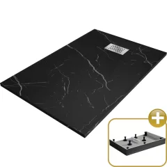   HD Marco+ Black Marble 100x80/120x90 SMC kompozit magasított szögletes kőhatású zuhanytálca, krómozott ráccsal, 15 cm magas, szifon nélkül