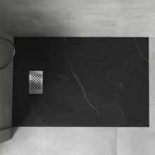 HD Marco+ Black Marble 100x80/120x90 SMC kompozit magasított szögletes kőhatású zuhanytálca, krómozott ráccsal, 15 cm magas, szifon nélkül