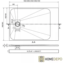 HD Marco+ Black Marble 120x90 SMC kompozit magasított szögletes kőhatású zuhanytálca, fehér ráccsal, 15 cm magas, szifonnal