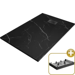   HD Marco+ Black Marble 100x80/120x90 SMC kompozit magasított szögletes kőhatású zuhanytálca, fekete ráccsal, 15 cm magas, szifon nélkül