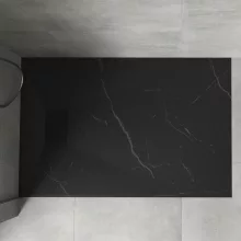 HD Marco+ Black Marble 120x90 SMC kompozit magasított szögletes kőhatású zuhanytálca, fekete ráccsal, 15 cm magas, szifon nélkül